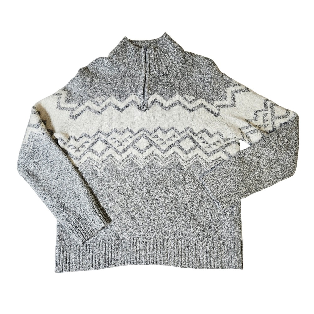 American Eagle Gray Fair Isle Quarter Zip Sweater Large Gorpcore Winter Knit
